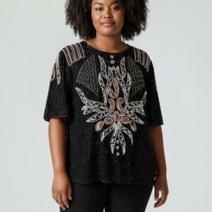 Vintage Beaded & Sequined Black Blouse 14/16 (XXL)